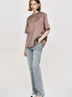 Women Source Unknown Accessories-Silky Satin T-Shirt, Red Bean