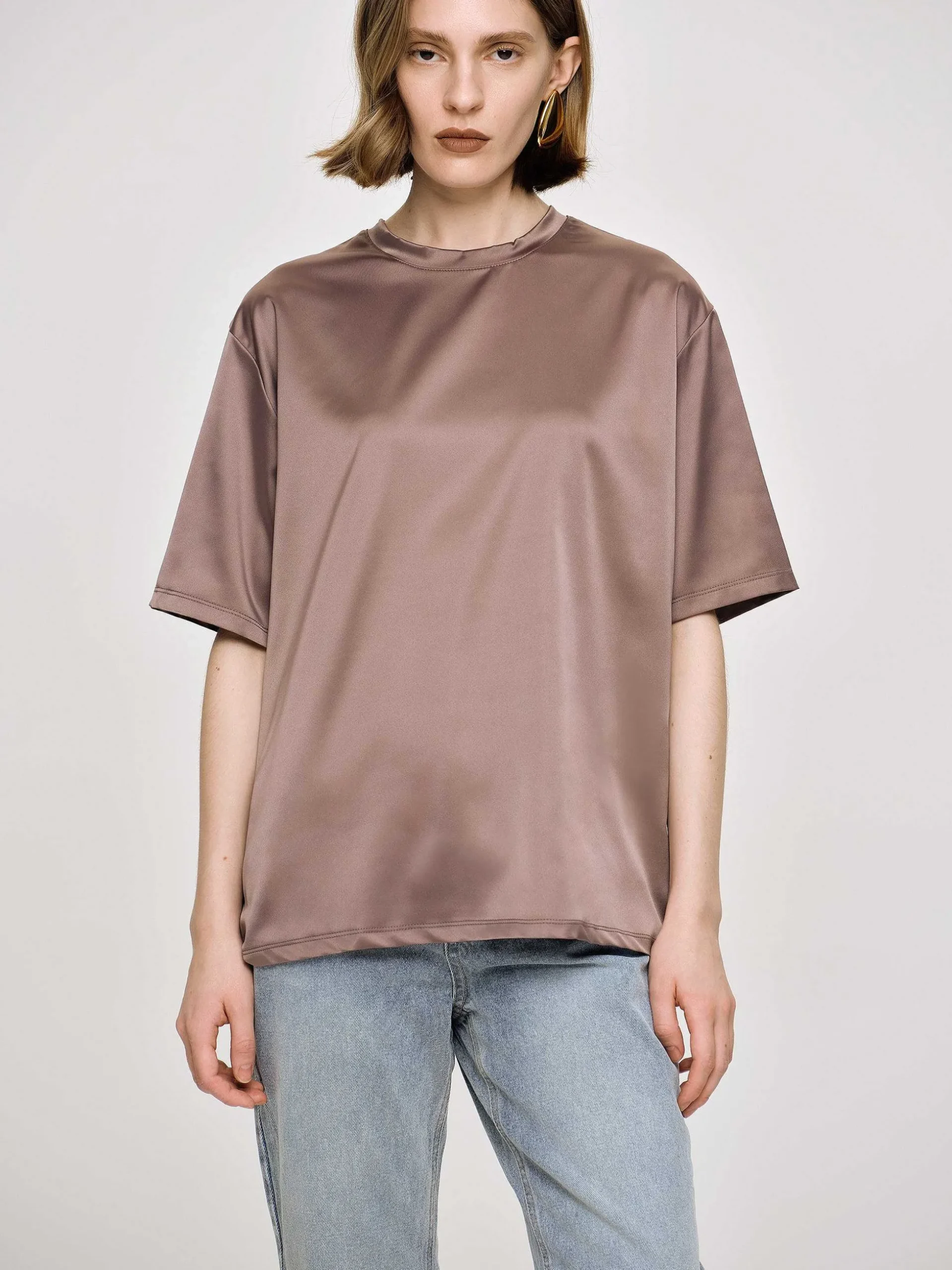 Women Source Unknown Accessories-Silky Satin T-Shirt, Red Bean