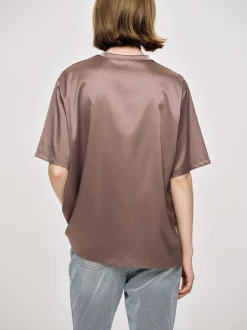 Women Source Unknown Accessories-Silky Satin T-Shirt, Red Bean