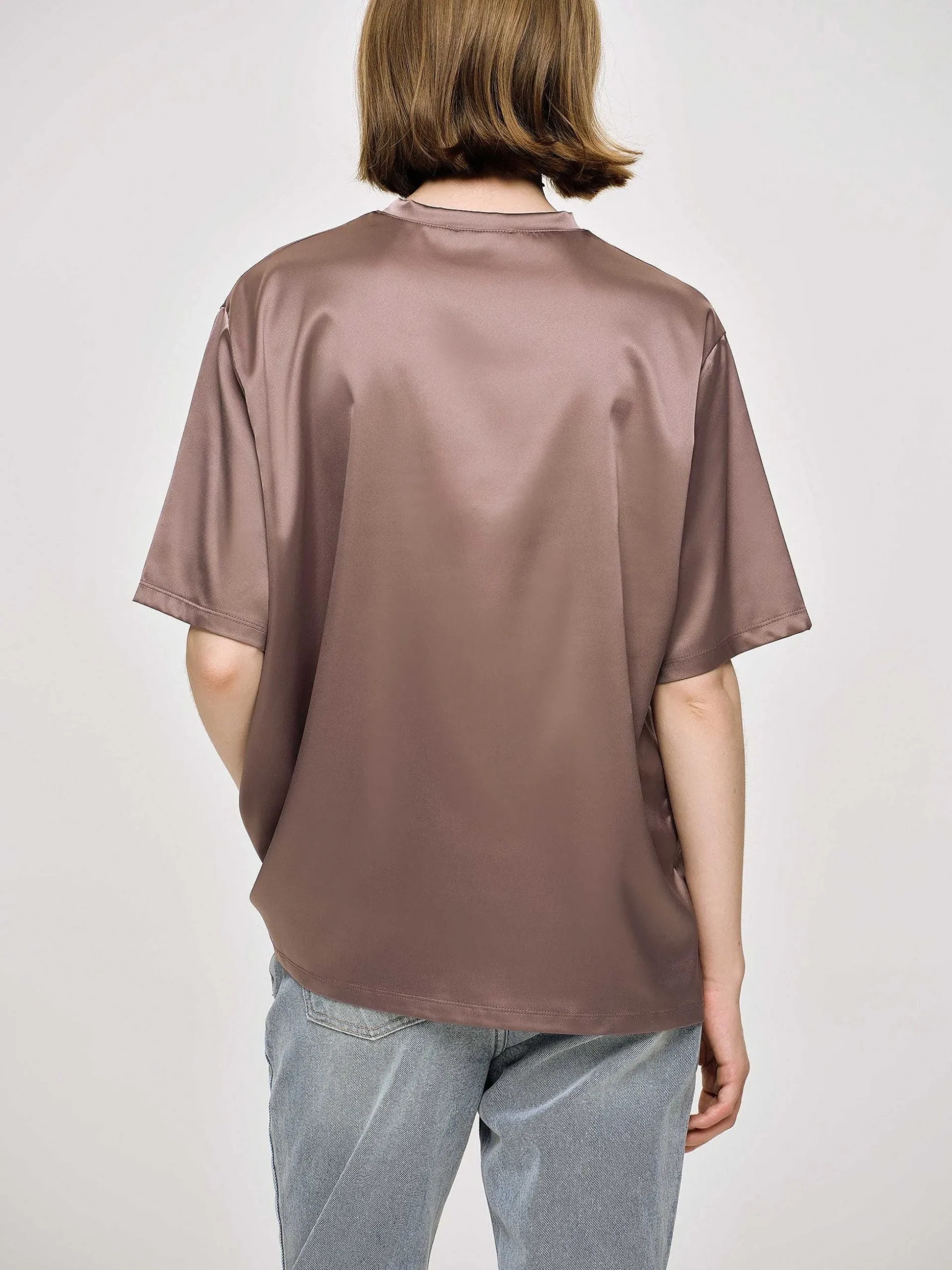 Women Source Unknown Accessories-Silky Satin T-Shirt, Red Bean