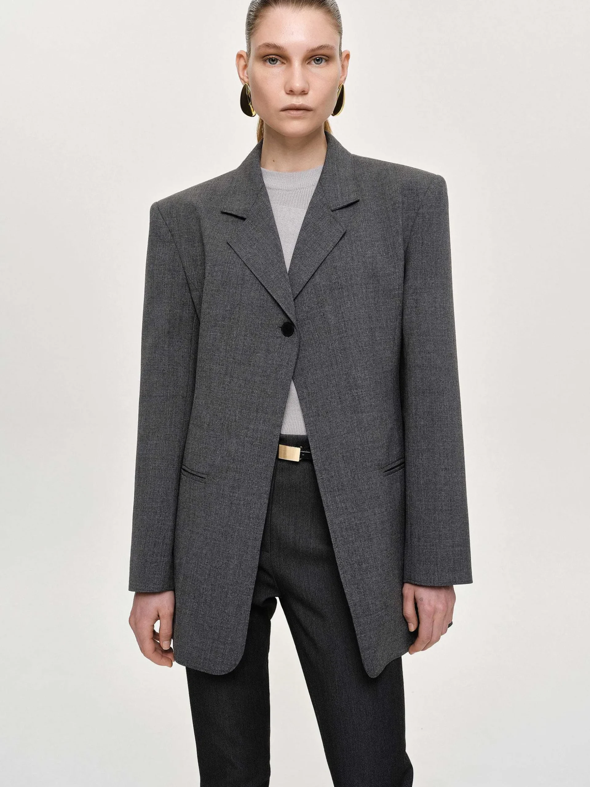 Women Source Unknown Clothing-Single-Button Blazer, Charcoal