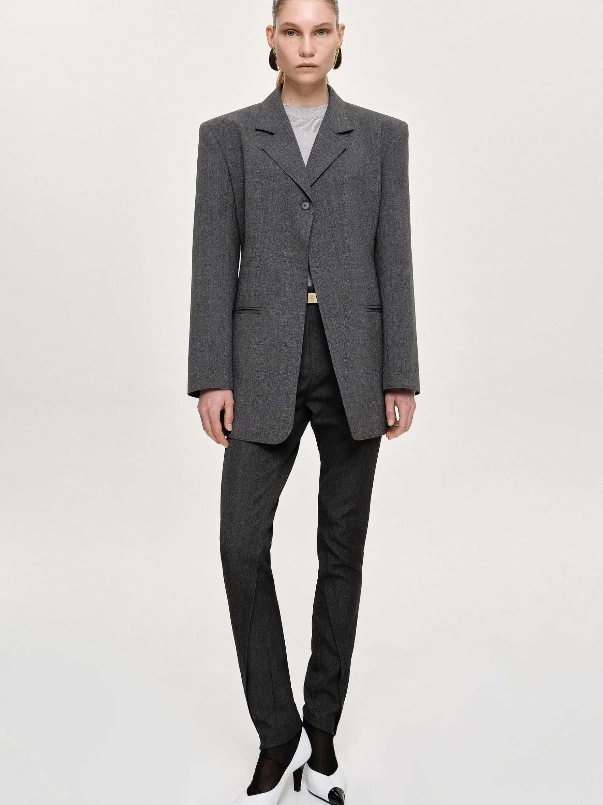 Women Source Unknown Clothing-Single-Button Blazer, Charcoal