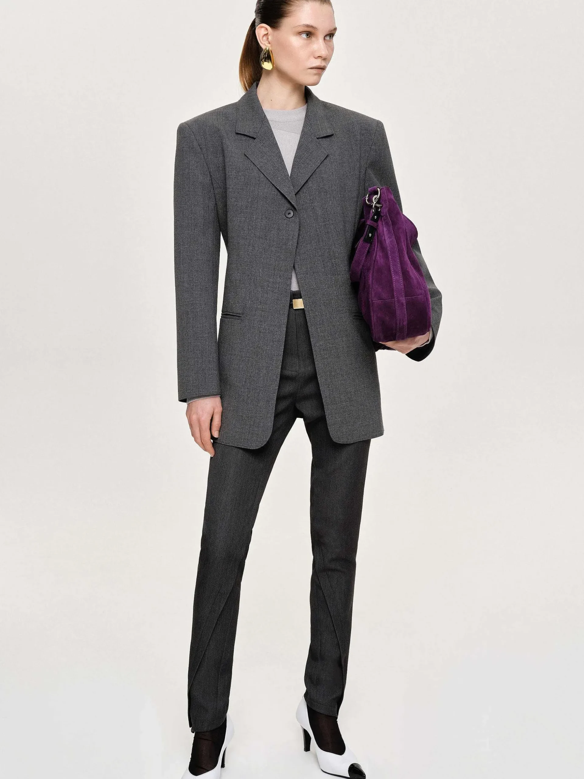 Women Source Unknown Outerwear-Single-Button Blazer, Charcoal