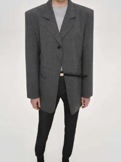 Women Source Unknown Outerwear-Single-Button Blazer, Charcoal