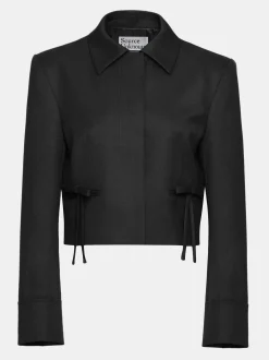 Women Source Unknown Accessories-Sisilia Bow Cropped Blazer, Black