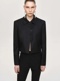 Women Source Unknown Accessories-Sisilia Bow Cropped Blazer, Black