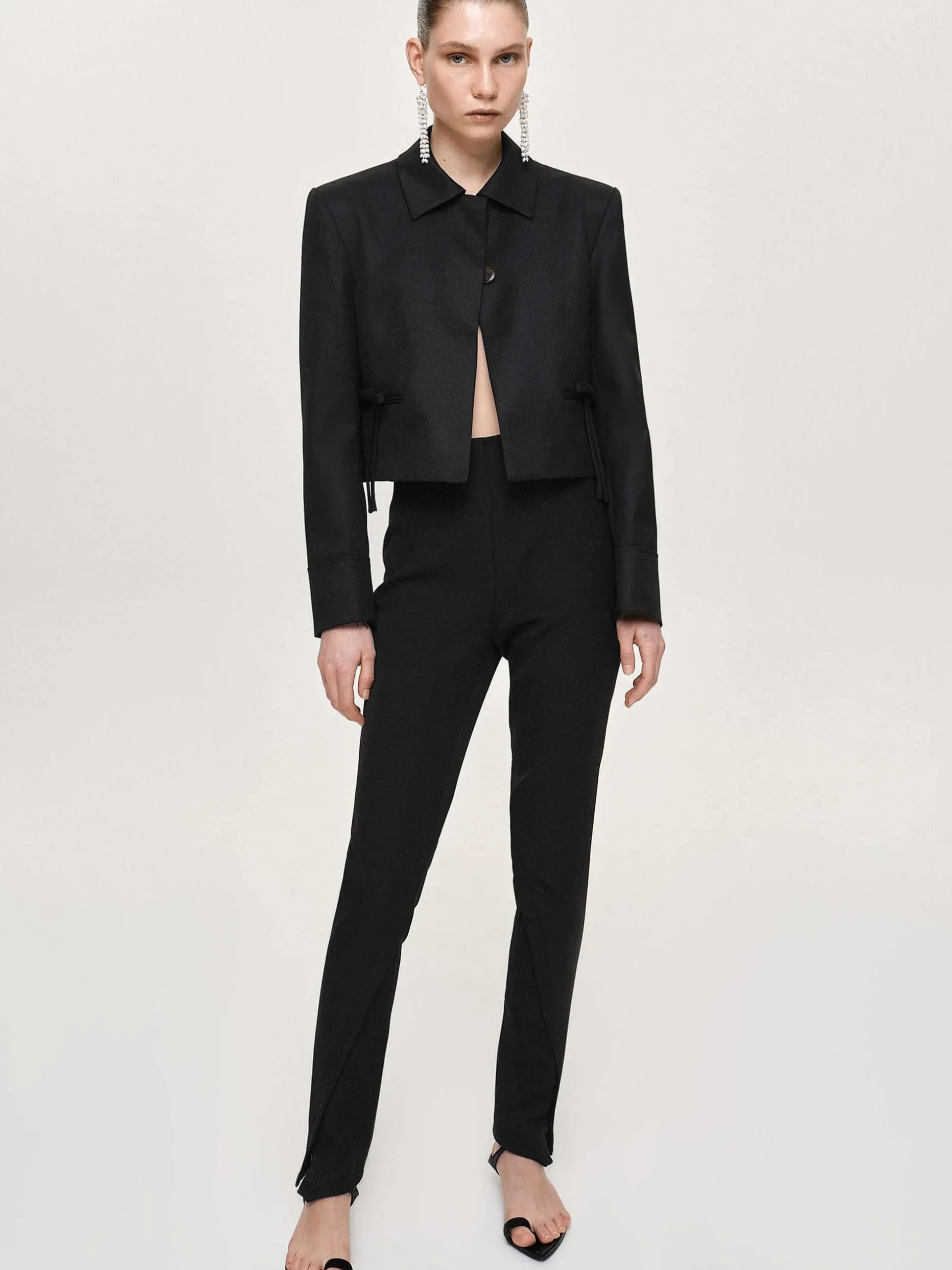 Women Source Unknown Accessories-Sisilia Bow Cropped Blazer, Black