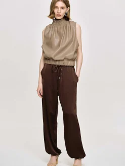 Women Source Unknown Accessories-Sleeveless Leather Top, Beige