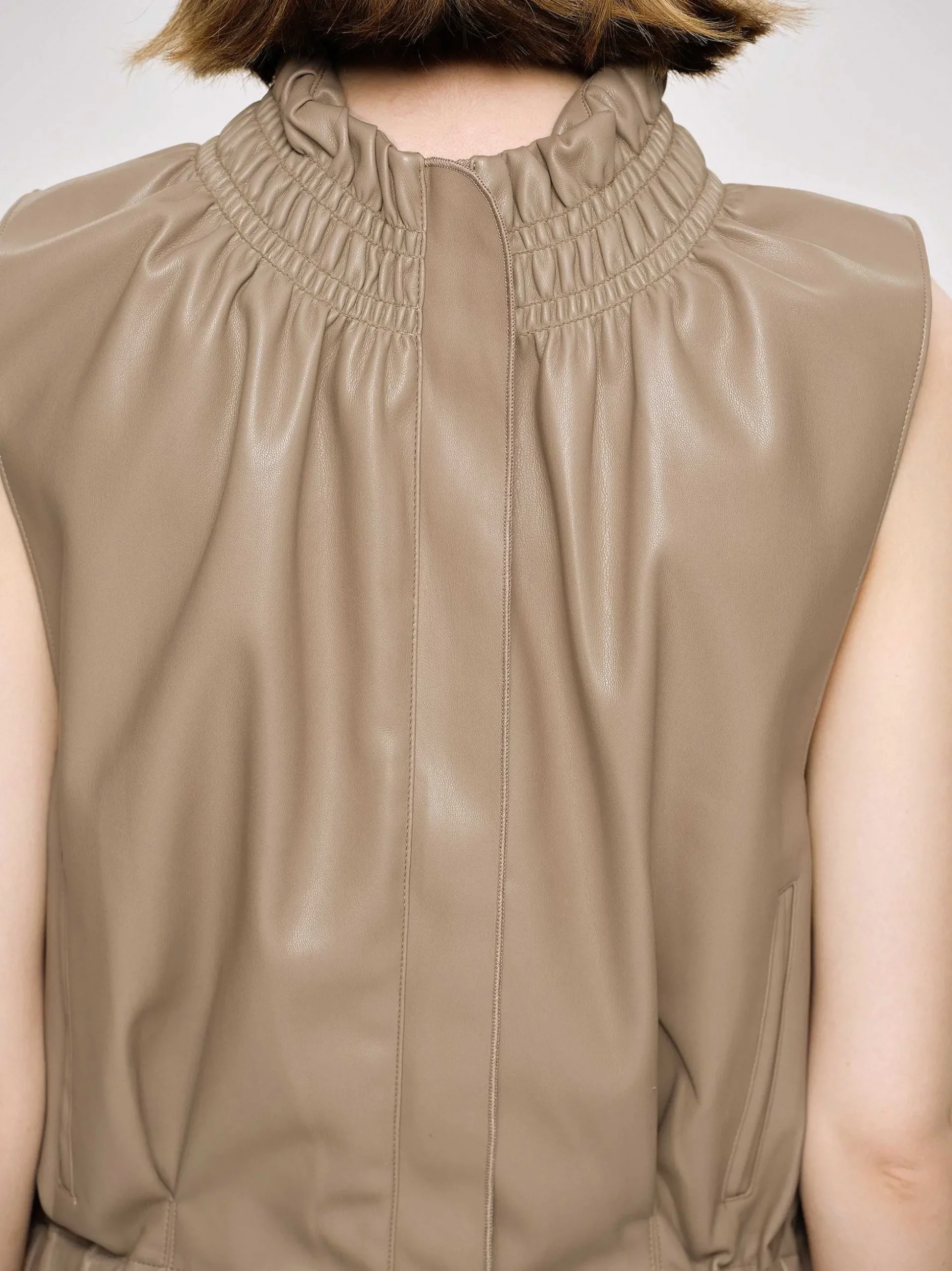 Women Source Unknown Accessories-Sleeveless Leather Top, Beige