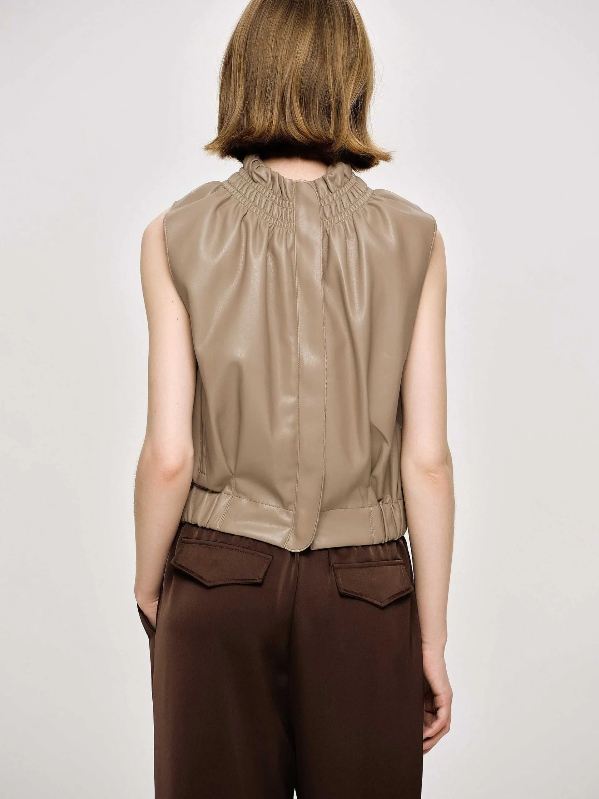 Women Source Unknown Accessories-Sleeveless Leather Top, Beige