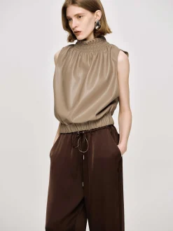 Women Source Unknown Accessories-Sleeveless Leather Top, Beige