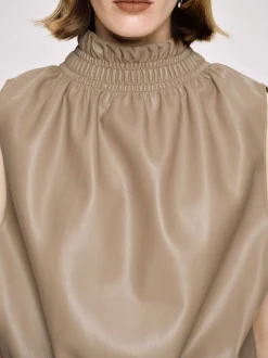 Women Source Unknown Accessories-Sleeveless Leather Top, Beige