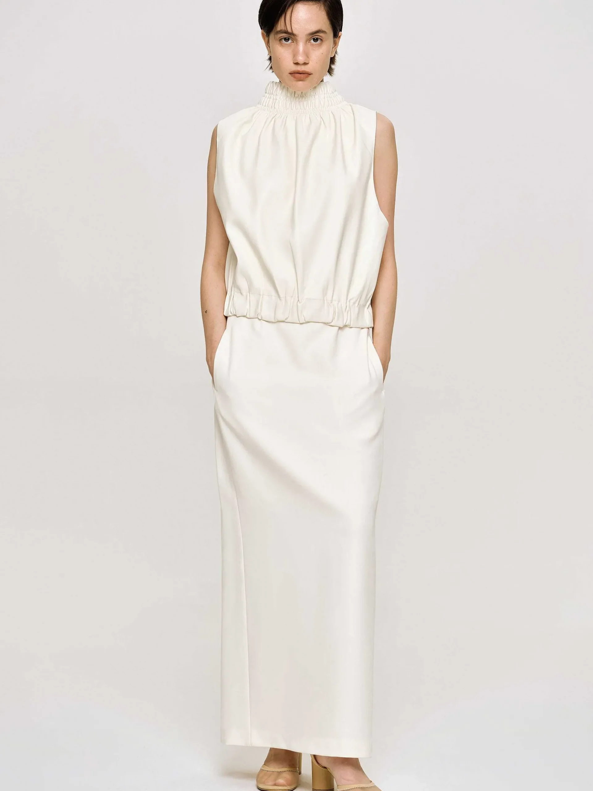 Women Source Unknown Accessories-Sleeveless Leather Top, Ivory