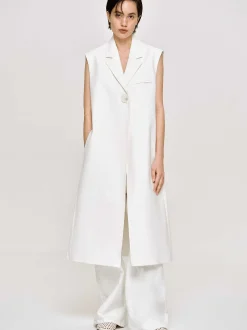 Women Source Unknown Clothing-Sleeveless Long Blazer, White
