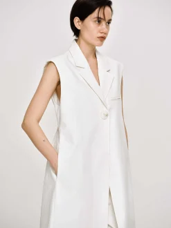 Women Source Unknown Clothing-Sleeveless Long Blazer, White