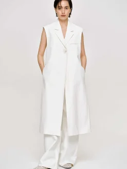 Women Source Unknown Clothing-Sleeveless Long Blazer, White