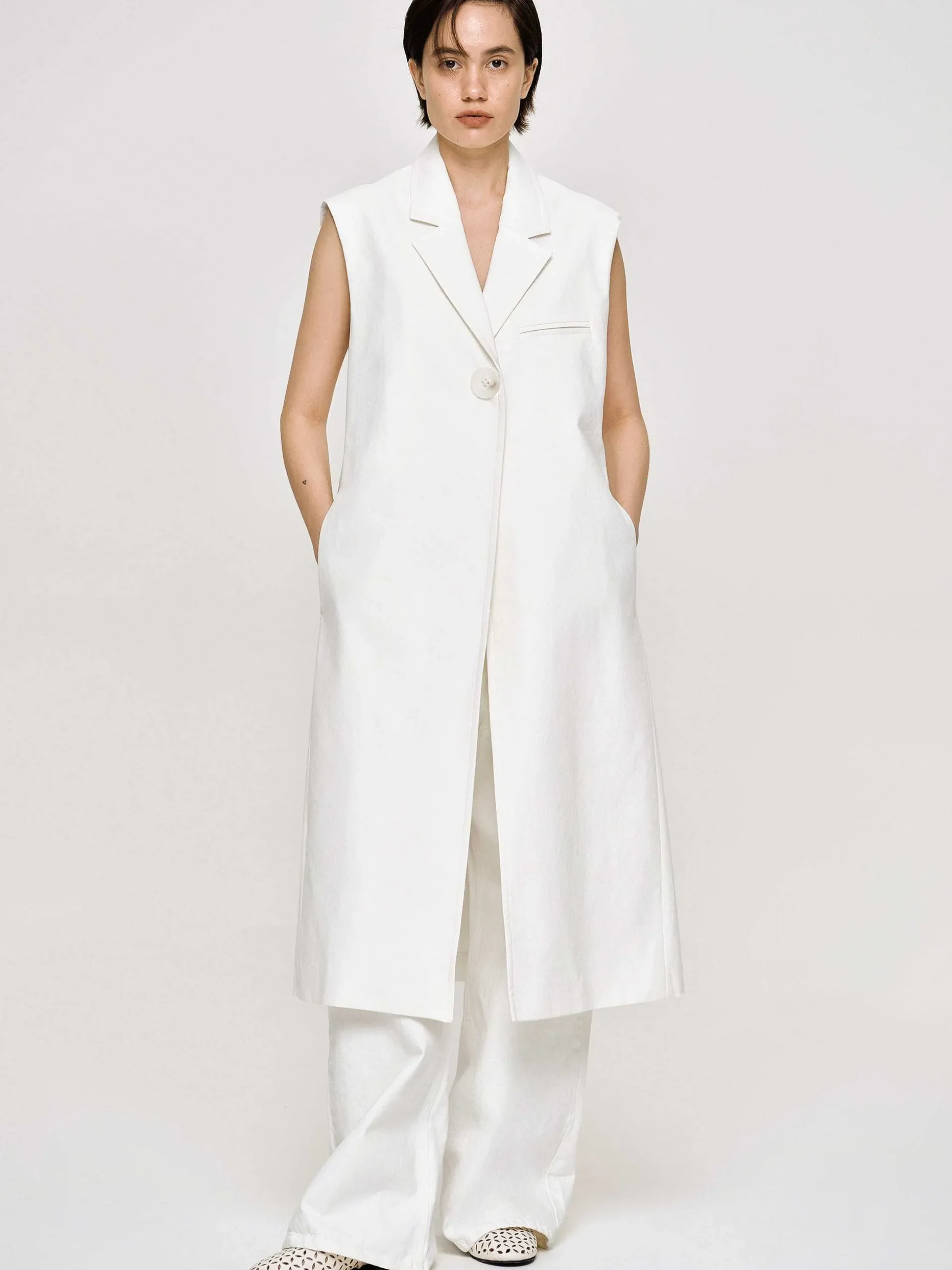 Women Source Unknown Clothing-Sleeveless Long Blazer, White