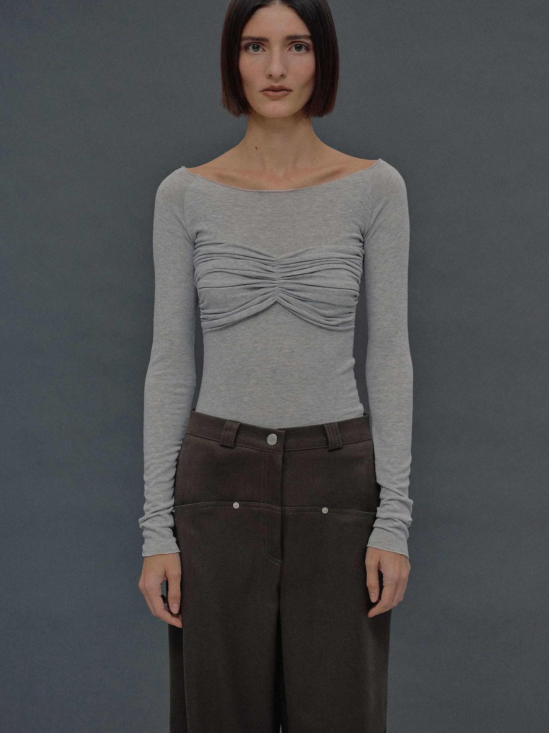 Women Source Unknown Clothing-Slim Bustier Jersey Tee, Mist Grey