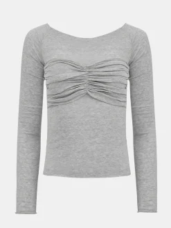 Women Source Unknown Clothing-Slim Bustier Jersey Tee, Mist Grey