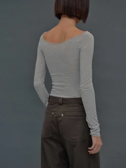 Women Source Unknown Clothing-Slim Bustier Jersey Tee, Mist Grey