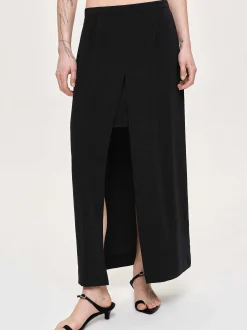 Women Source Unknown Clothing-Slit Maxi Skirt, Black