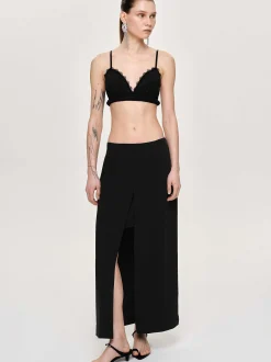 Women Source Unknown Clothing-Slit Maxi Skirt, Black