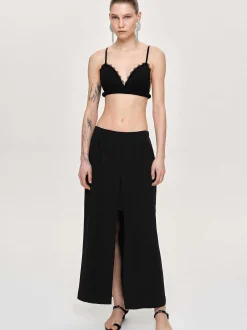 Women Source Unknown Clothing-Slit Maxi Skirt, Black