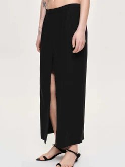 Women Source Unknown Clothing-Slit Maxi Skirt, Black