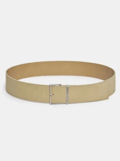 Women Source Unknown Clothing-Square Buckle Suede Belt, Nougat