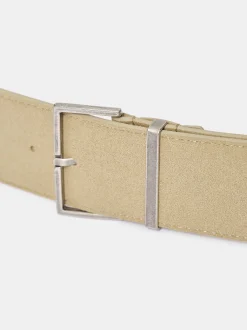 Women Source Unknown Clothing-Square Buckle Suede Belt, Nougat