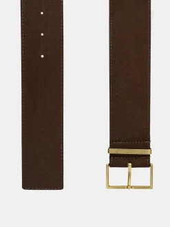 Women Source Unknown Accessories-Square Buckle Suede Belt, Espresso