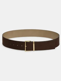 Women Source Unknown Clothing-Square Buckle Suede Belt, Espresso