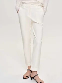 Women Source Unknown Clothing-Straight Crop Cigarette Trousers, Ivory