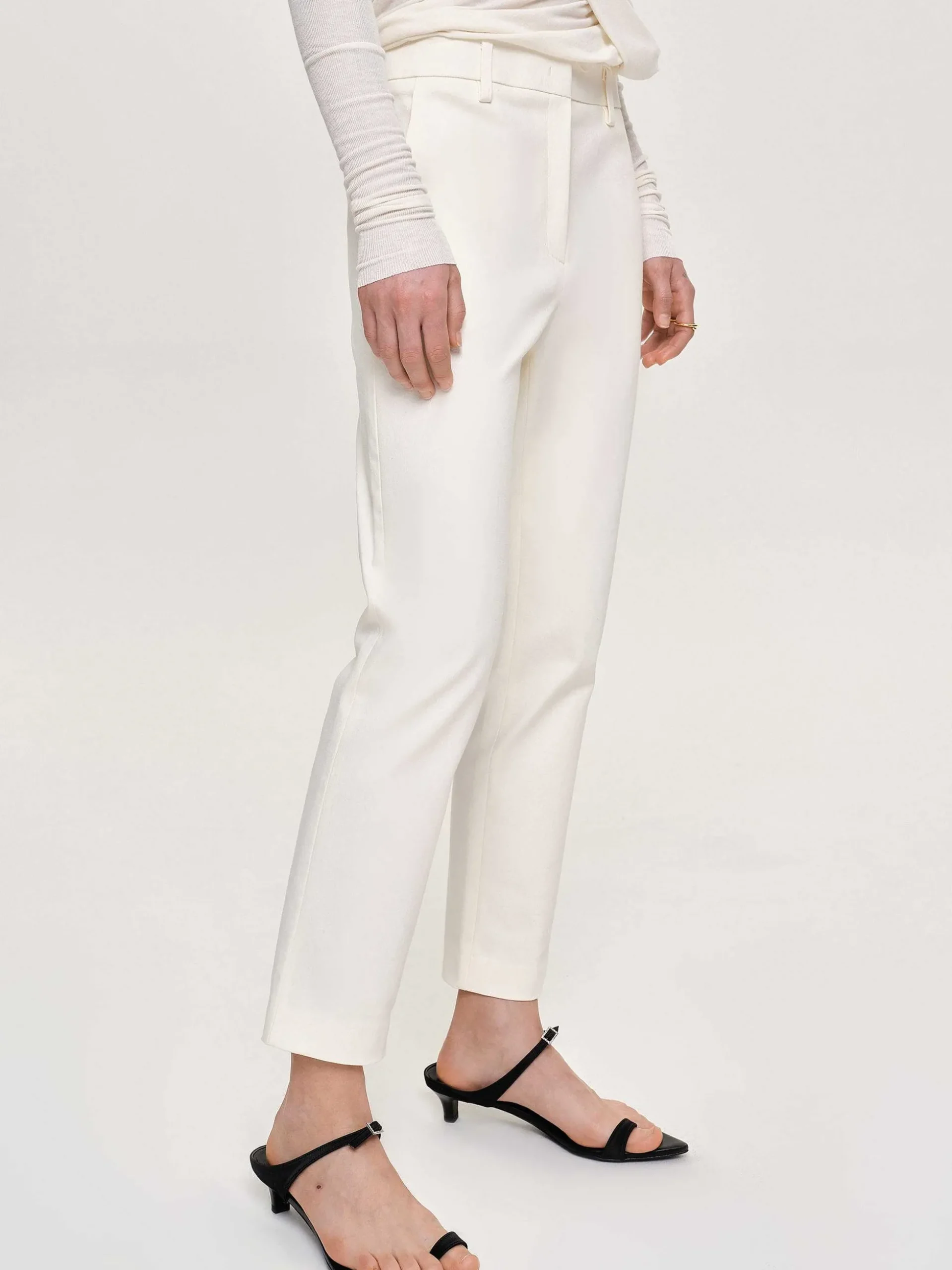 Women Source Unknown Bottoms-Straight Crop Cigarette Trousers, Ivory