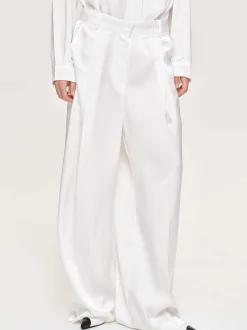 Women Source Unknown Clothing-Taiamo Fluid Satin Trousers, White