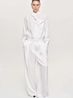 Women Source Unknown Bottoms-Taiamo Fluid Satin Trousers, White