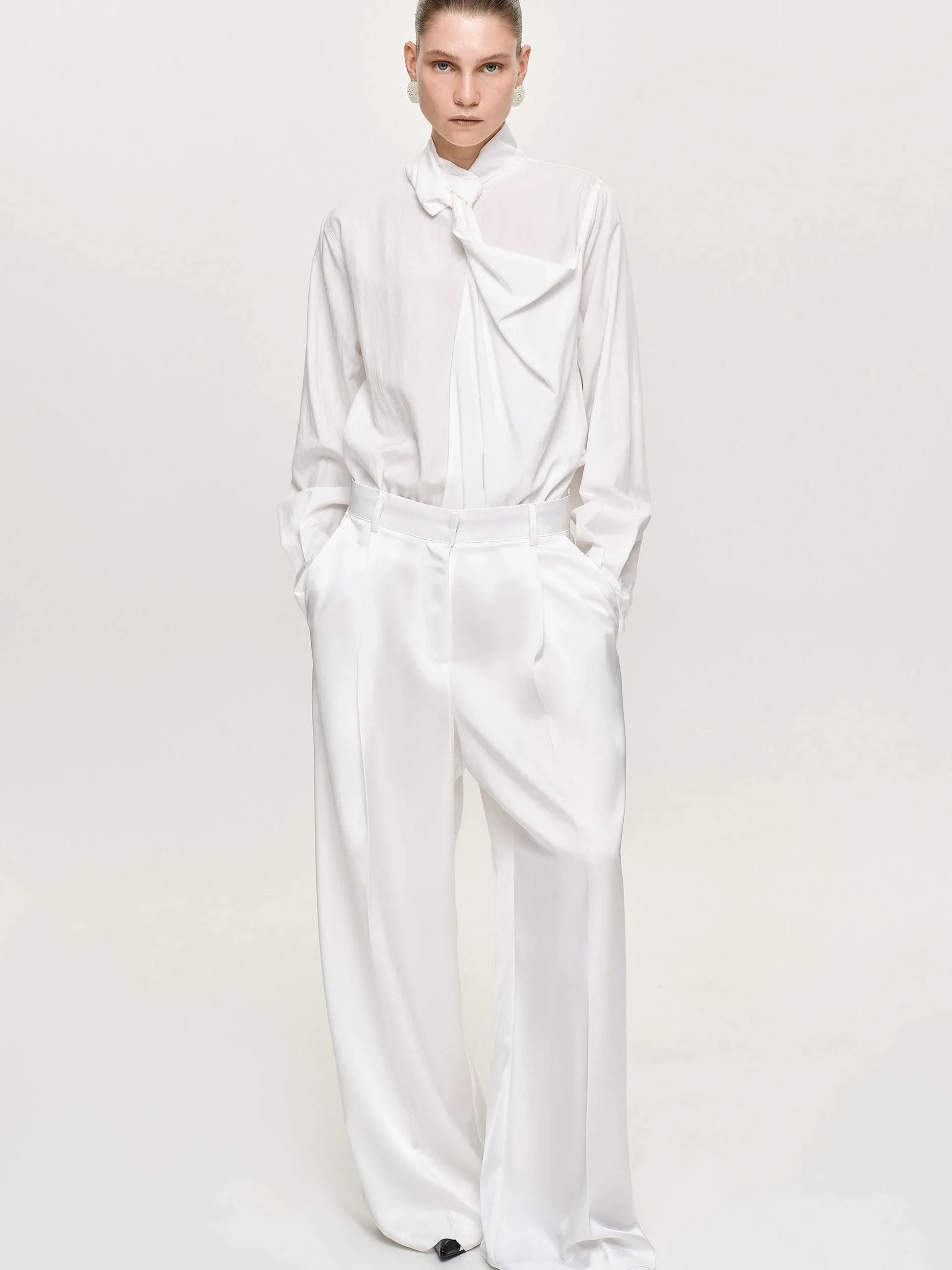 Women Source Unknown Bottoms-Taiamo Fluid Satin Trousers, White