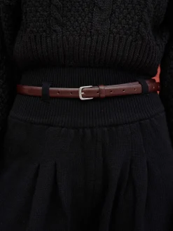Women Source Unknown Accessories-Thin Leather Belt, Brown