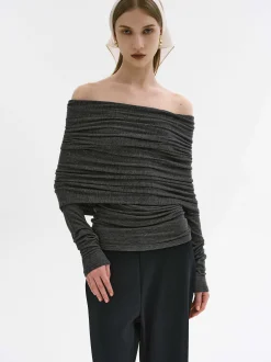 Women Source Unknown Accessories-Tova Off Shoulder Knit, Dark Grey Melange