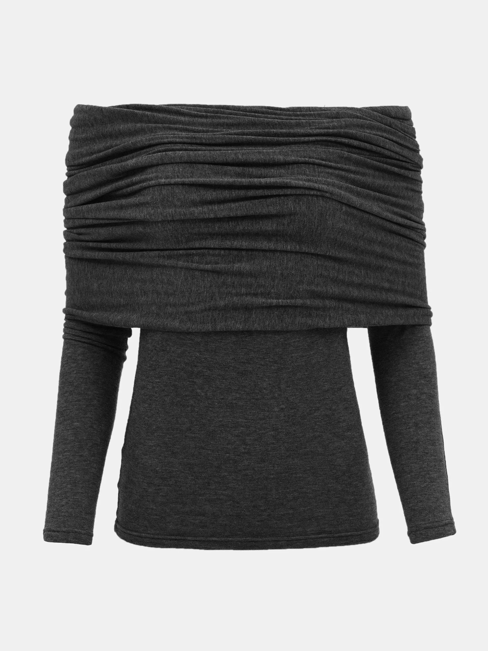 Women Source Unknown Accessories-Tova Off Shoulder Knit, Dark Grey Melange