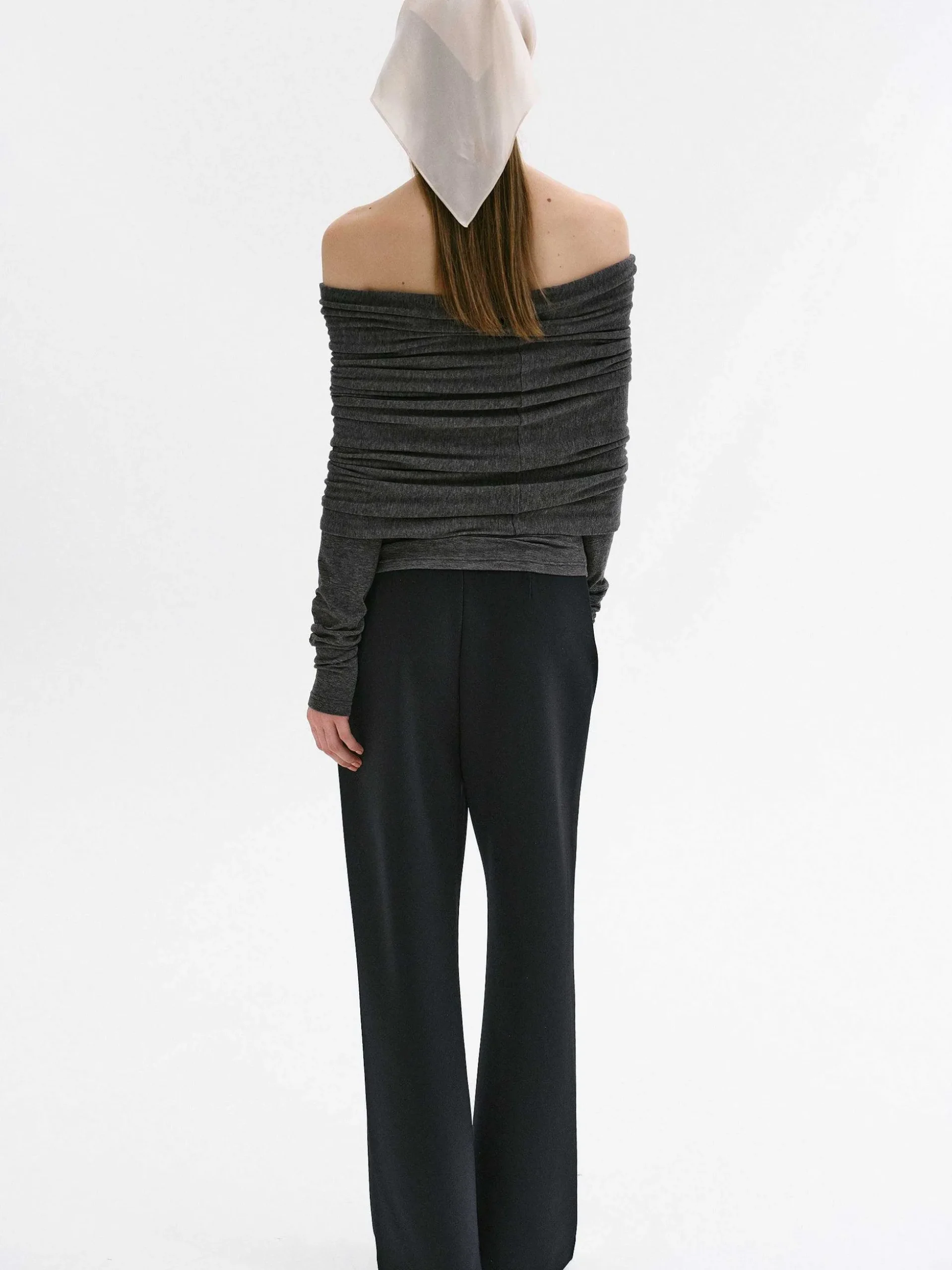 Women Source Unknown Accessories-Tova Off Shoulder Knit, Dark Grey Melange