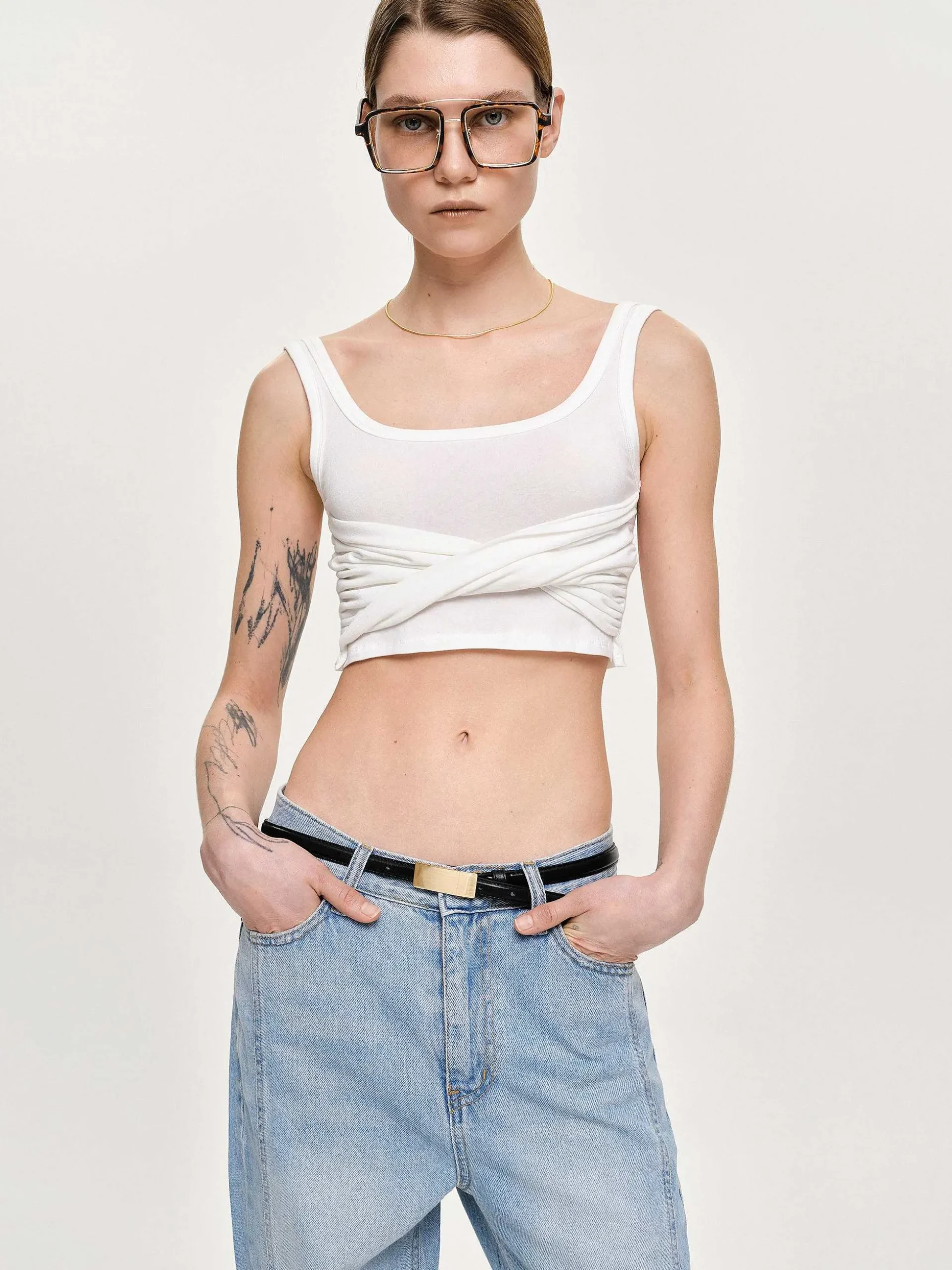 Women Source Unknown Tops-Twist Tank Top, White