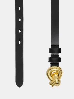 Women Source Unknown Clothing-Twisted Knot Buckle Belt, Black