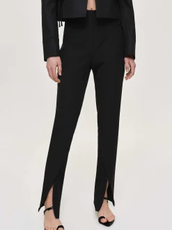 Women Source Unknown Bottoms-Tyia Bias-Cut Slim Trousers, Black