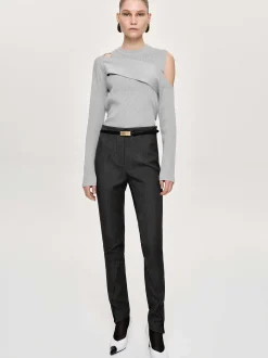 Women Source Unknown Bottoms-Tyia Bias-Cut Slim Trousers, Dark Charcoal
