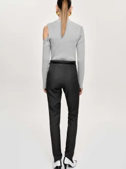 Women Source Unknown Bottoms-Tyia Bias-Cut Slim Trousers, Dark Charcoal