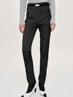 Women Source Unknown Bottoms-Tyia Bias-Cut Slim Trousers, Dark Charcoal