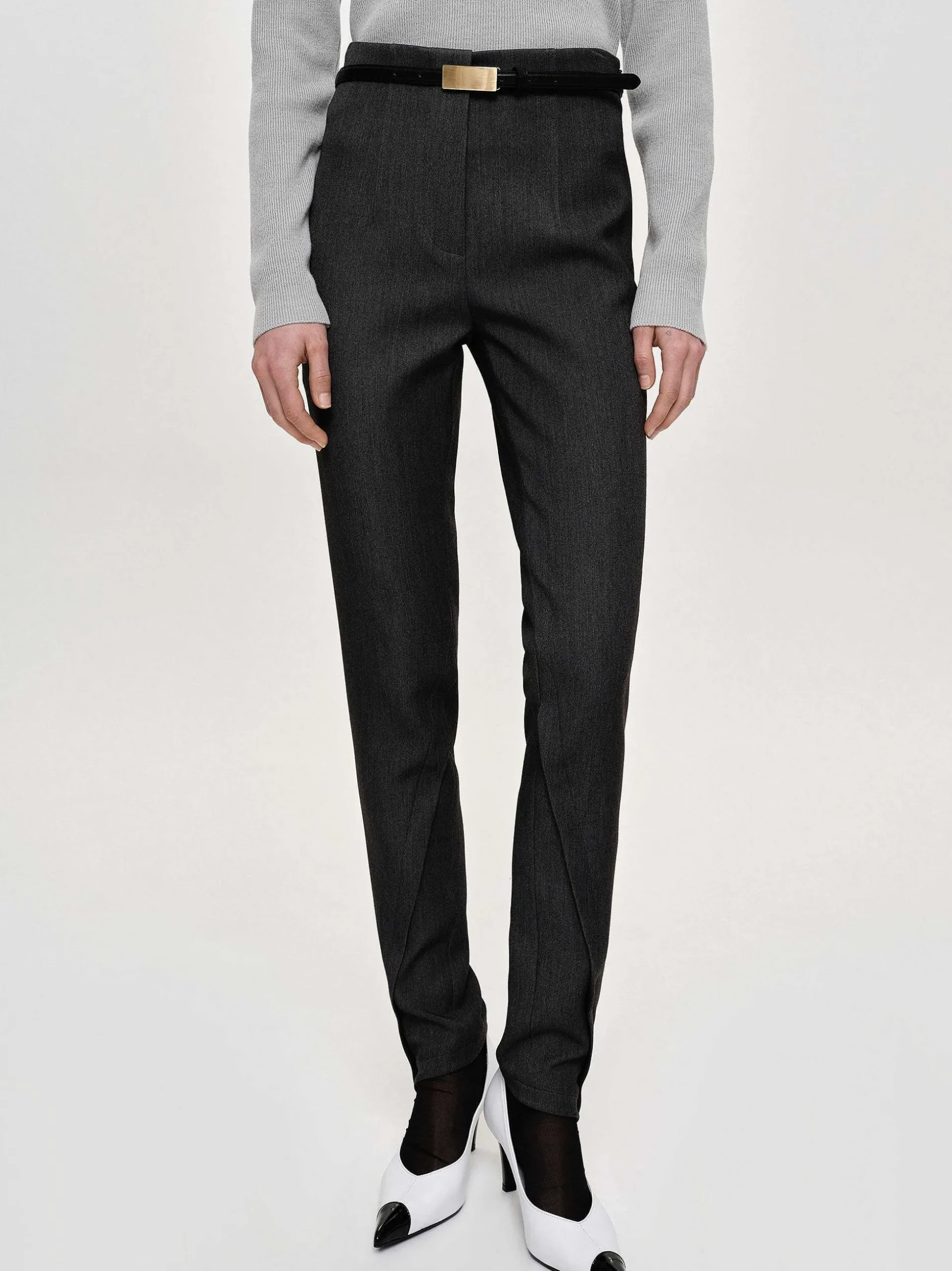 Women Source Unknown Clothing-Tyia Bias-Cut Slim Trousers, Dark Charcoal