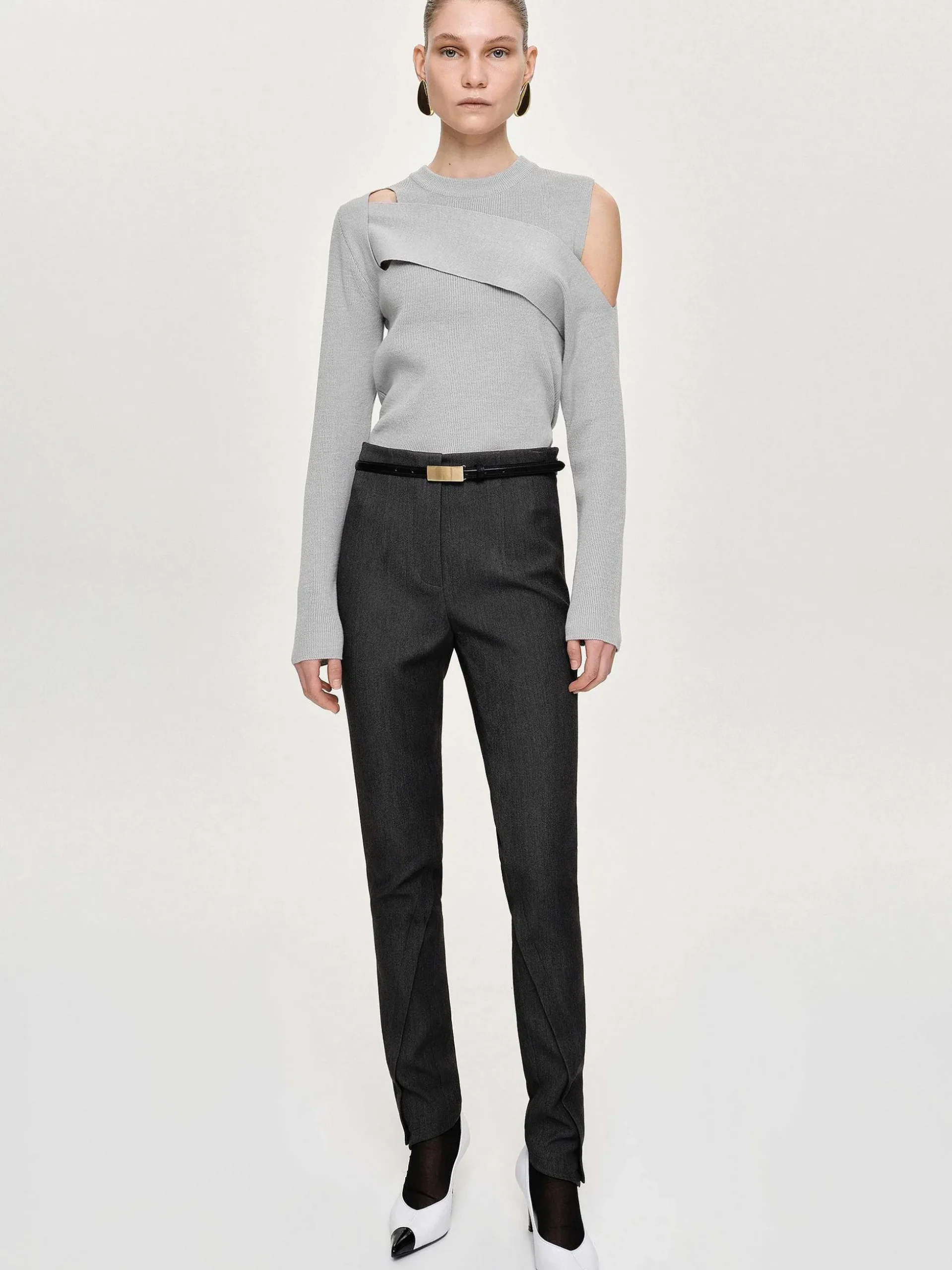 Women Source Unknown Clothing-Tyia Bias-Cut Slim Trousers, Dark Charcoal