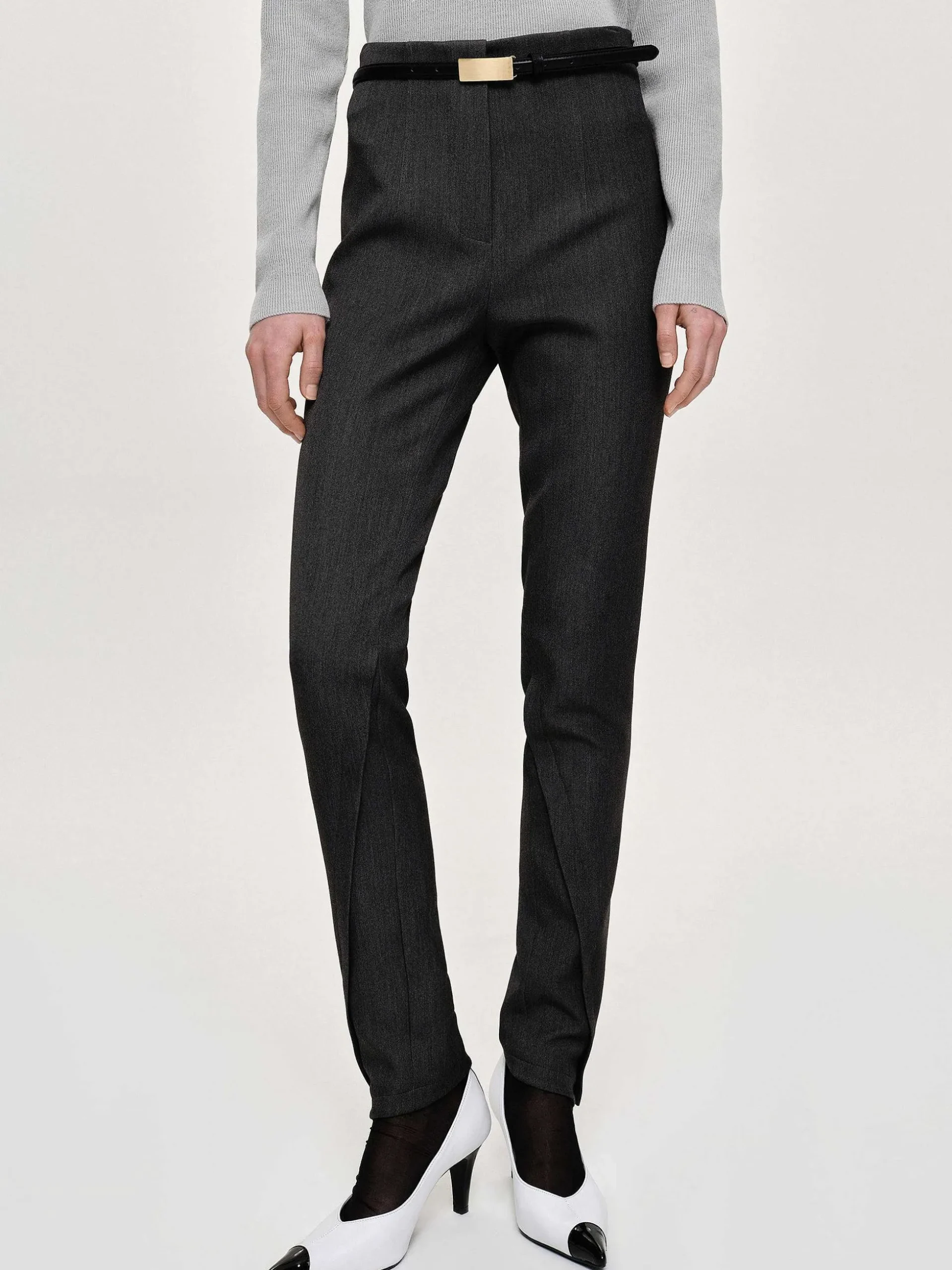 Women Source Unknown Clothing-Tyia Bias-Cut Slim Trousers, Dark Charcoal
